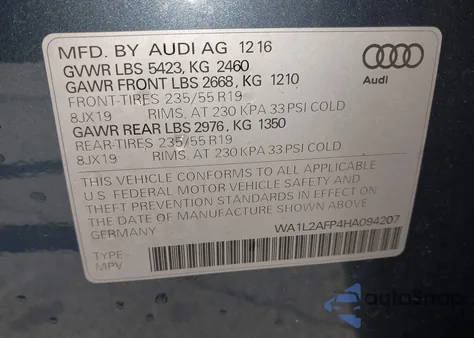 2017 Audi Q5 2.0T Premium z USA, uszkodzony, nr VIN WA1L2AFP4HA094207